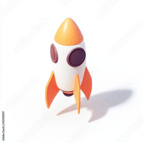 Cute cartoon rocket, isolated on white, launch, space background.  Use graphic design, illustration