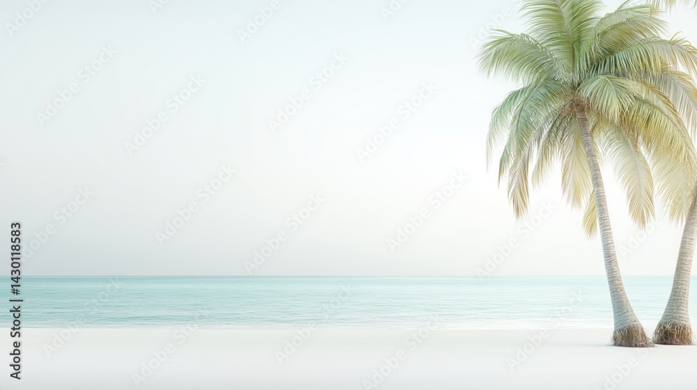 Palm trees on a serene beach at sunset near tropical waters under a pastel sky Palm trees on a serene beach at sunset near tropical waters under a pastel sky