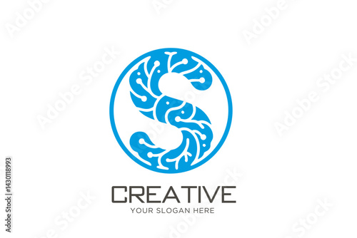 Innovative Letter S with Brain Logo Design. Neuron Logo Design	