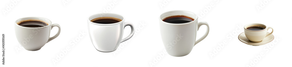Various coffee cups with black coffee on transparent background Various coffee cups with black coffee on transparent background