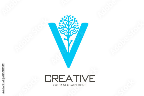 Letter V with Brain Logo Design. Medical Logo Design.	