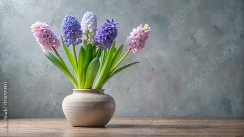 Wallpaper Mural Hyacinth flowers in ceramic vase on rustic table Torontodigital.ca