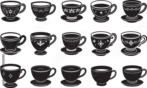 set of black and white tea cups