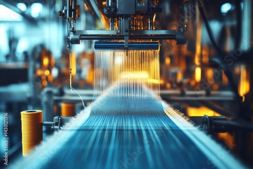 Fabric weaving machine in motion