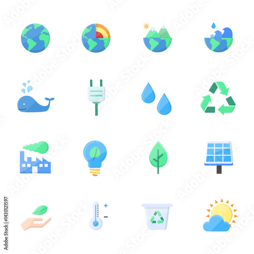 Eco and Sustainability Icons Set Environment Energy and Recycling