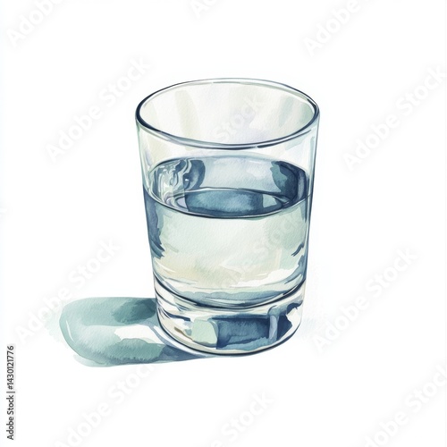 Watercolor illustration of a glass of water on a white background
