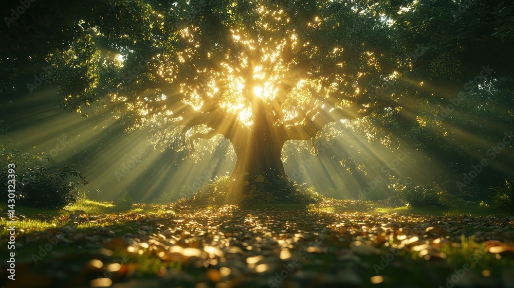 Obraz premium Sunlit Forest Giant Tree.