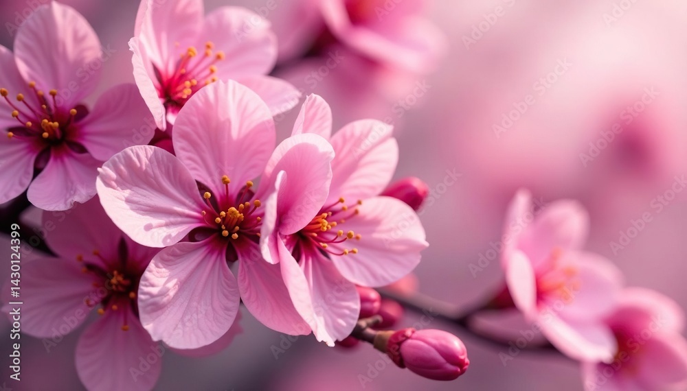 Obraz premium Dense, overlapping sakura blooms, vibrant color palette, art, japan