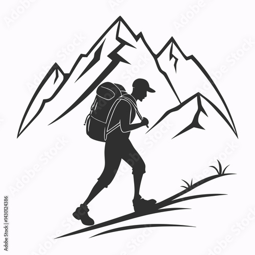 Mountain Hiking Adventure Silhouette Vector Illustration Depicting Outdoor Exploration And Journey