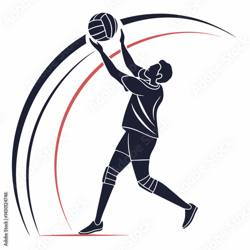 Volleyball Player Silhouette Performing Serve With Motion Graphics Elements Vector Illustration