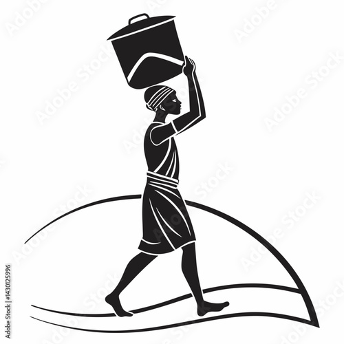 African Woman Carrying Water Silhouette Vector Illustration Graphic Design Element