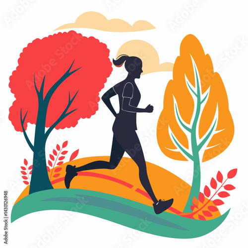 Man Running In Park Silhouette Vector Illustration Nature Exercise Jogging