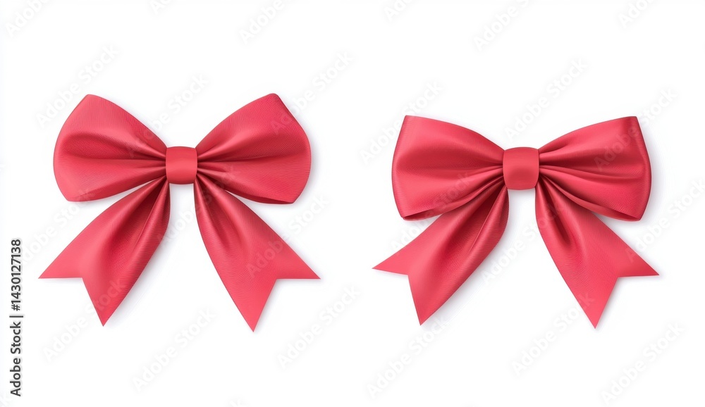 Fototapeta premium Two Crimson Red Satin Bows on White Background