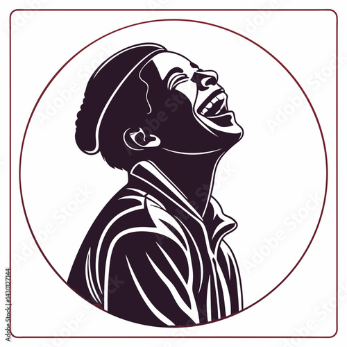 Vector Illustration Of A Laughing African American Man With Retro Fashion Style