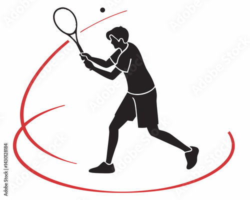 Tennis Player Silhouette About To Strike The Ball With Dynamic Red Lines