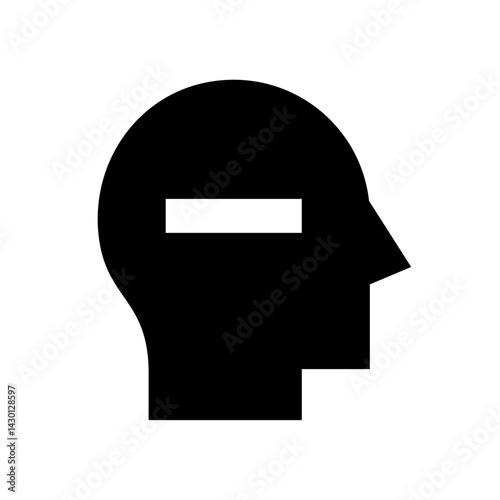 Silhouette of a human head in black with a white horizontal line across the face representing thought