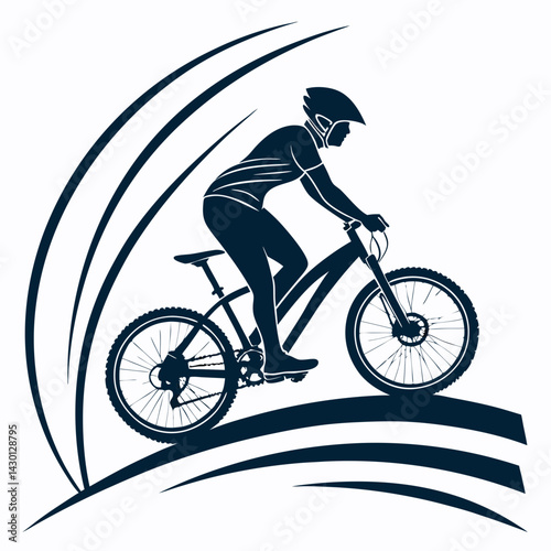 Mountain Biker Silhouette Adventure Bike Ride Extreme Sport Vector Illustration
