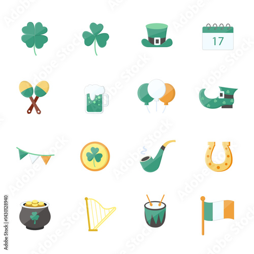 St. Patrick’s Day Icon Set – Irish Festival and Celebration Elements Vector Icons