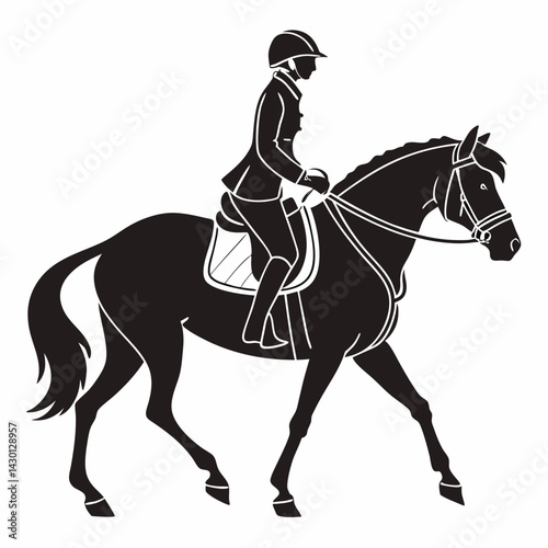 Equestrian Silhouette Of Rider On Horseback In Formal Dressage Eventing Style