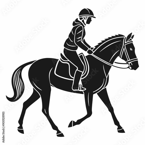 Equestrian Sport Black Silhouette Of A Horse With Rider Isolated Vector Illustration