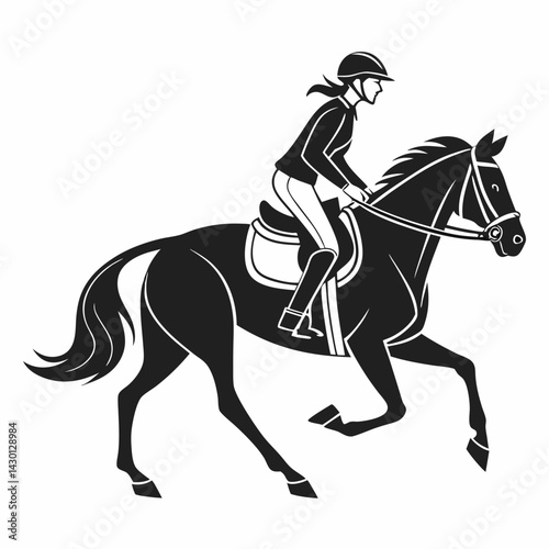 Equestrian Sport Black Silhouette Horse And Rider Show Jumping Competition Art