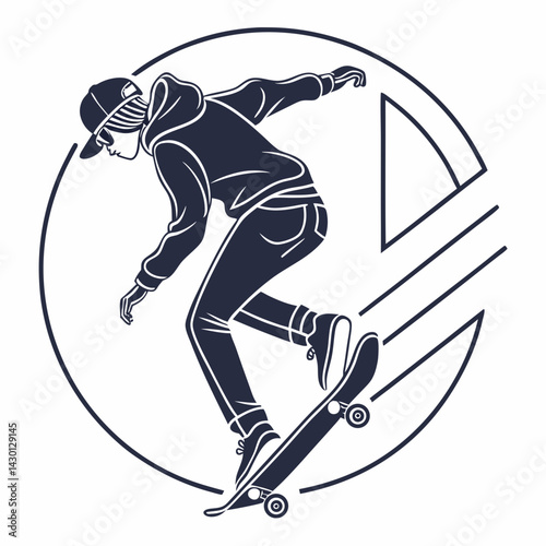 Skateboarder In Motion Artistic Vector Illustration Of A Skateboarding Stuntman Graphic Design