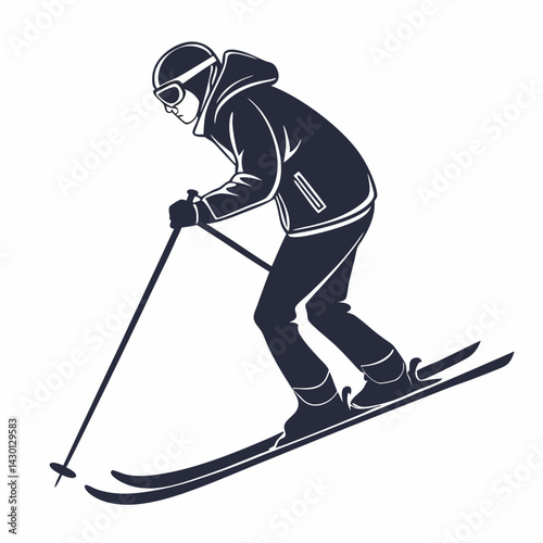 Skier Descending Slope Monochrome Silhouette Winter Sports Outdoor Activity Isolated