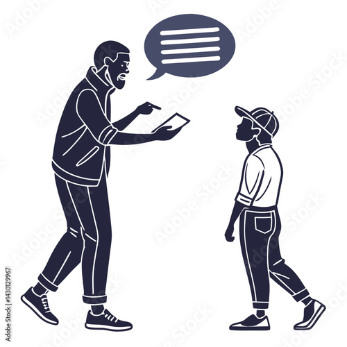 Father Explaining Technology To Son Parenting Advice And Communication Skills Development Vector Art