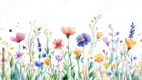 Watercolor painting of colorful wildflowers in a meadow. (2)