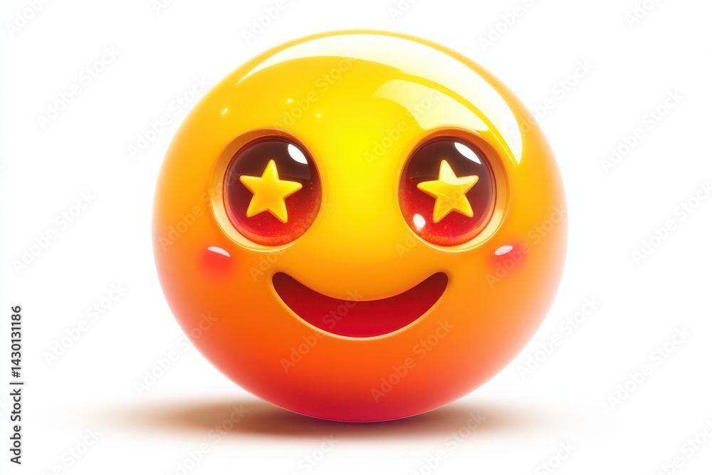 Fototapeta premium Starry eyed emoji with smile on white background