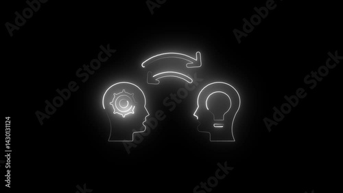 Glowing neon transfer icon isolated on black background. HD Video motion graphic animation icon