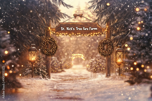 Inviting Winter Wonderland Entrance at St Nicks Tree Fare Farm Backdrop photo