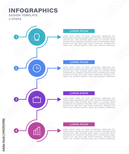 Vertical flat infographic template with icons and text. Four steps or options for business presentations