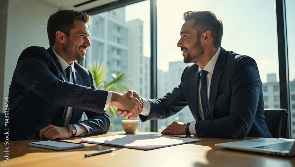 Two Men Shaking Hands After Meeting. Successful Business Deal.