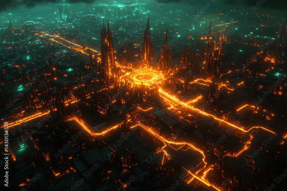 Futuristic Cityscape: A Glowing Metropolis of Tomorrow