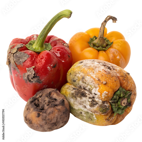 rotten potato and capsicums isolated