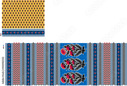 Elegant Traditional Saree Set Design with Intricate Border and Body Patterns – Indian Ethnic Textile Artwork
