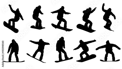 set of snowbard silhouette vector on white background