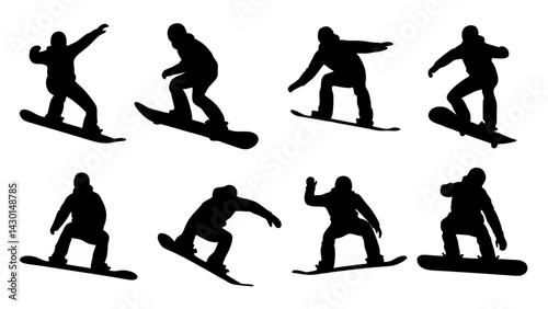 set of snowbard silhouette vector on white background