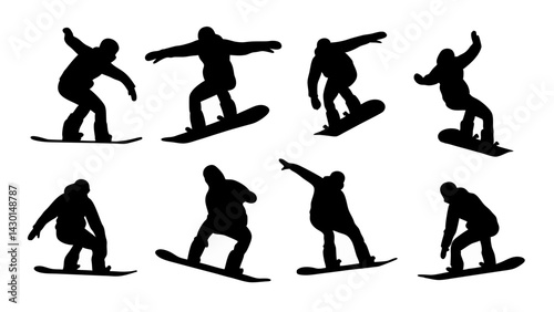 set of snowbard silhouette vector on white background