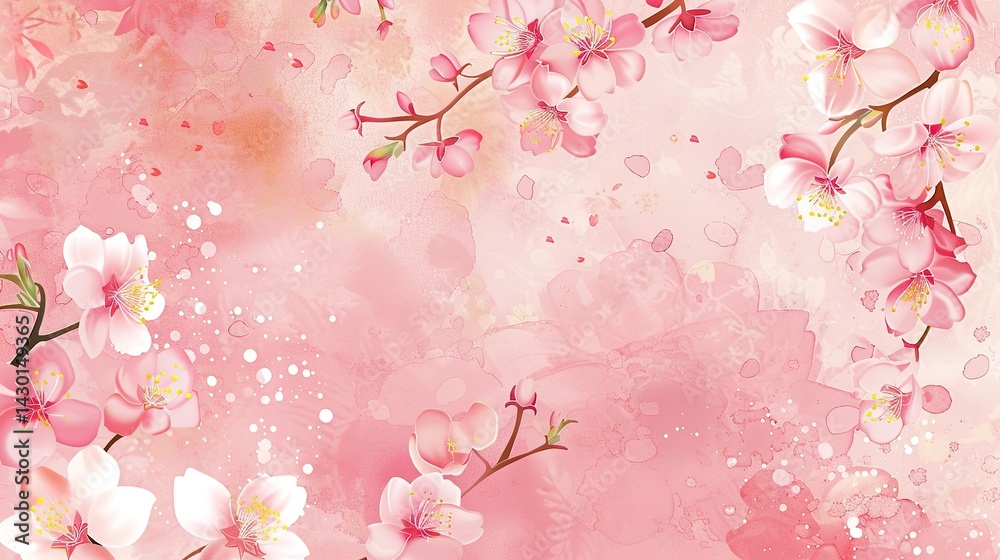 Fototapeta premium Immerse Yourself in a Dreamy World of Pink Cherry Blossom - Themed Flower Background Pictures! These ethereal visuals capture the delicate beauty and romantic allure of cherry blossoms in full bloom.