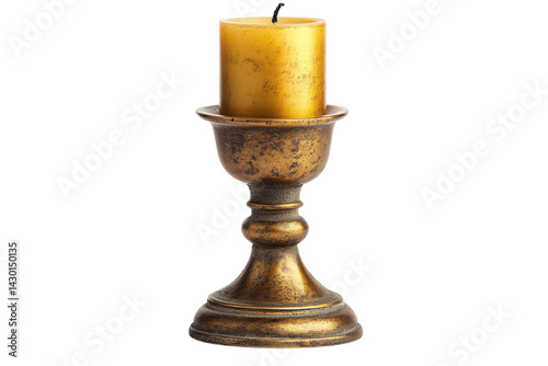 Elegant gold candle holder with a warm yellow candle perfect for adding a touch of vintage charm to any home d cor A sophisticated on transparent background