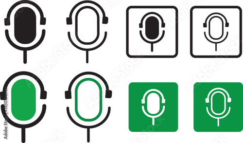 Podcast microphone icons. voice icon symbol buttons. Icon microphone and headphones. Vector icons
