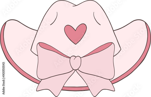 Girly Cowgirl Coquette Bow Hat Valentine Illustration