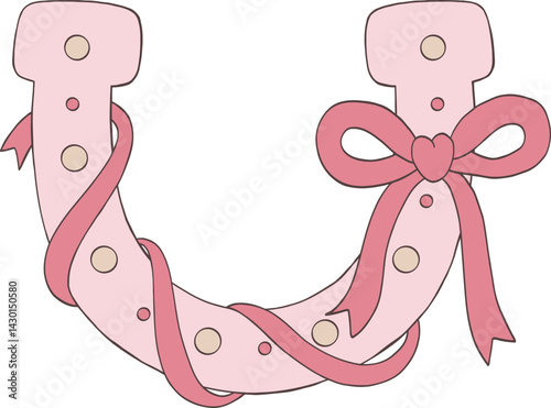 Girly Cowgirl Coquette Bow Horseshoe Valentine Illustration