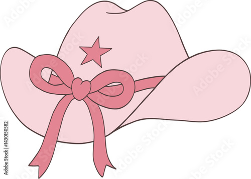 Girly Cowgirl Coquette Bow Hat Valentine Illustration