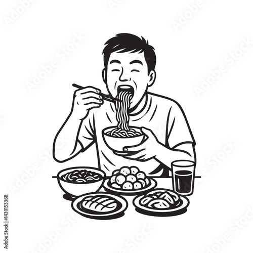 man eating all food, mukbang vector