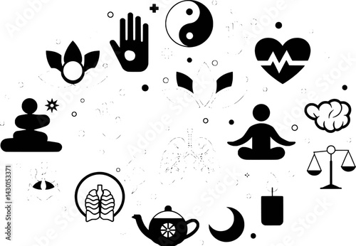 Holistic wellness icons black and white concept representing balance and harmony