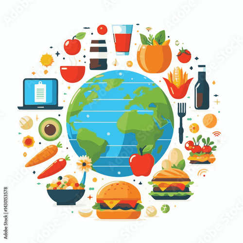 world, fresh, nutrition, healthy, health, diet, background, day, organic, vegetable, food, poster, vegetarian, illustration, earth, concept, meal, world food day, symbol, green, nature, event, banner,