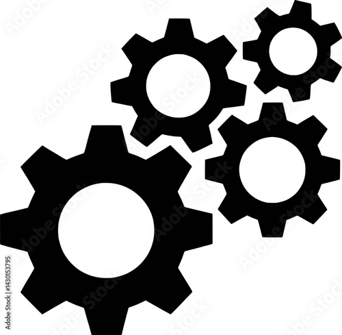 Black gears on white background symbolizing mechanisms and engineering solutions